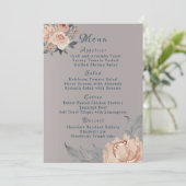 Menu Élégant Romantique Blush Gris Coral Mariage Floral (Debout devant)