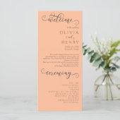 Menu Élégant romantique Calligraphie Peach Wedding Prog (Debout devant)