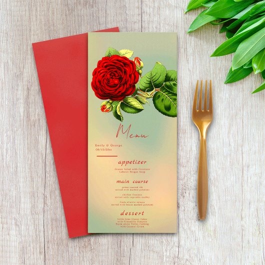 Menu Élégant romantique Rose rouge Mariage Floral été