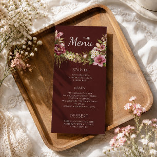 Menu Élégant Romantique Rouge Floral Rustique