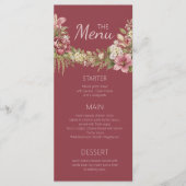 Menu Élégant Romantique Rouge Floral Rustique (Devant)