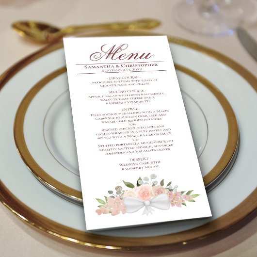 Menu Elégant rose Aquarelle Floral Boho Chic Mariage