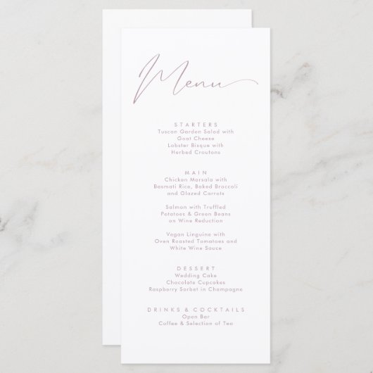 Menu Élégant rose blanc Calligraphie Mariage de script (Devant / Derrière)