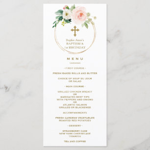 Menu Élégant rose Blush Floral 1er Anniversaire & Baptê
