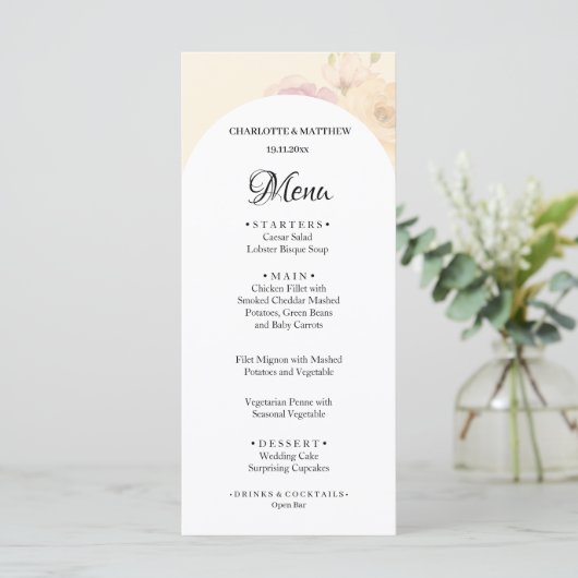 Menu Elégant Rose Boho Floral Aquarelle (Debout devant)