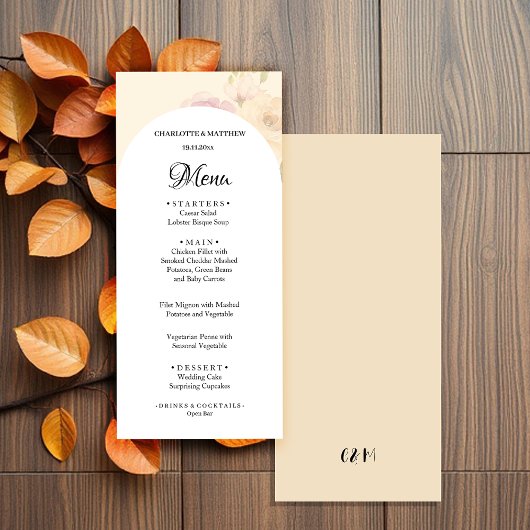 Menu Elégant Rose Boho Floral Aquarelle