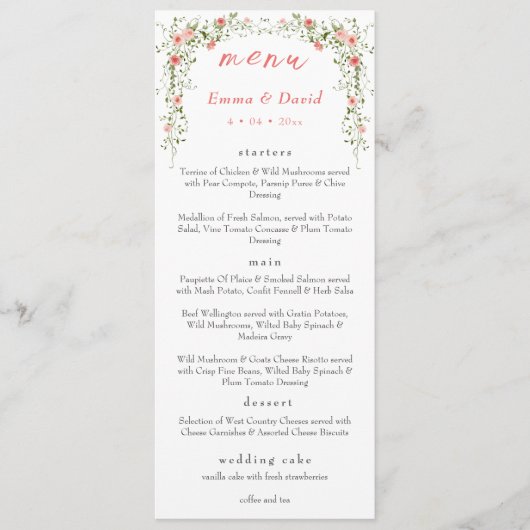 Menu Élégant rose couleur rose Script Mariage (Devant)