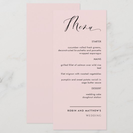 Menu Elégant Rose de calligraphie Mariage / Réception (Devant / Derrière)