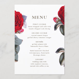 Menu Élégant rose de fleurs rouges. Mariage Chic d'été
