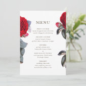 Menu Élégant rose de fleurs rouges. Mariage Chic d'été (Debout devant)