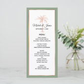 Menu Élégant Rose Doré Cuivre Arbre à Palmes Mariage (Debout devant)