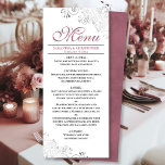 Menu Élégant Rose Dusty perce d'argent sur Mariage blan<br><div class="desc">Ce beau menu ajoutera un peu de style à votre réception de mariage. Il présente une belle conception avec des boucles et des tourbillons en faux feuille gris argenté ornés sur un arrière - plan blanc classique, avec un texte rose ou rose mauve poussiéreux et un dos marbré. Il y...</div>