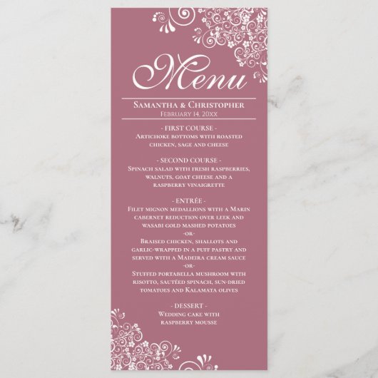 Menu Elégant Rose Dusty & White Frilly Corners Mariage (Devant)