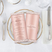 Menu Élégant Rose Gold Damask Monogram Mariage