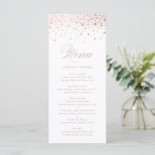 Menu Elégant Rose Gold Foil Confetti Mariage (Debout devant)