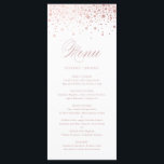 Menu Elégant Rose Gold Foil Confetti Mariage<br><div class="desc">Ajoutez un accent élégant à votre paysage de table d'événements avec cette carte de menu personnalisable. Il présente des points de confetti en feuille d'or rose faux avec un script élégant. Personnalisez cette carte de menu élégante en ajoutant vos propres détails. Cette carte de menu fausse feuille d'or rose est...</div>