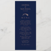 Menu Élégant Rose Gold Foliage Marine Mariage bleu (Devant)