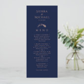 Menu Élégant Rose Gold Foliage Marine Mariage bleu (Debout devant)