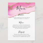 Menu Elégant Rose & Or Agate Stone Mariage Réception (Devant)