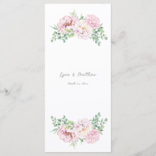 Menu Élégant rose pâle Roses Mariage floral (Dos)