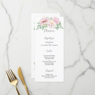 Menu Élégant rose pâle Roses Mariage floral