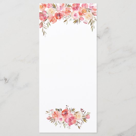 Menu Elégant rose Peach Floral Aquarelle Mariage or (Dos)