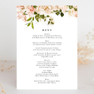 Menu Élégant Rose Romance Mariage