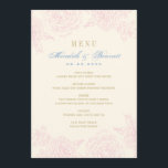 Menu Élégant Rose rose floral Mariage frontière<br><div class="desc">Les élégantes cartes de menu mariage d'inspiration vintage sont dotées d'un motif rose à fleurs rose avec un texte personnalisé bleu et or poussiéreux et une couleur arrière - plan en ivoire clair.</div>