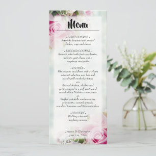 Menu Élégant rose Roses et Mariage de pivoine
