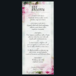 Menu Élégant rose Roses et Mariage de tourbillons de pi<br><div class="desc">Ce beau menu ajoutera un peu de style à votre réception de mariage. Il présente un design magnifique avec des bouquets de roses roses et des boutons de pivoine sur un arrière - plan bleu turquoise marbré.</div>