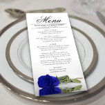 Menu Elégant Rose Royal Blue avec Mariage Réflexions<br><div class="desc">Ce beau menu ajoutera un peu de style à votre réception de mariage. Il présente un design magnifique et romantique, avec un rose bleu royal ou cobalt vivant sur son côté qui se reflète dans un bassin d'eau avec vagues et ondulations. Il y a de l'espace pour les noms du...</div>