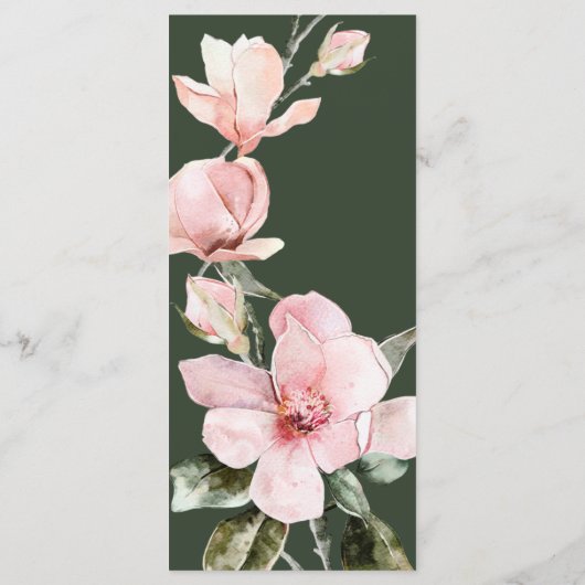 Menu Elégant Rose vert Aquarelle Magnolia Mariage (Dos)