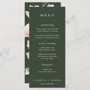 Menu Elégant Rose vert Aquarelle Magnolia Mariage