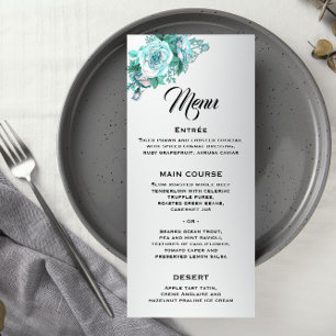 Menu Elégant Roses Aqua sur Mariage Argent