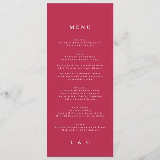 Menu Élégant rouge foncé Magenta Mariage classique (Devant)