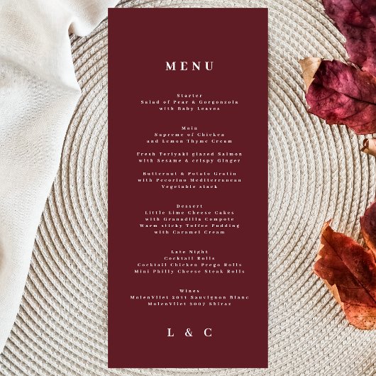 Menu Élégant rouge foncé prune bourgogne classique Mari