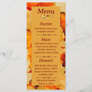 Menu Élégant Rouge Gold Automne Feuilles Mariage de aut
