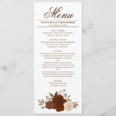 Menu Elégant rouille orange Roses Boho Mariage (Devant)