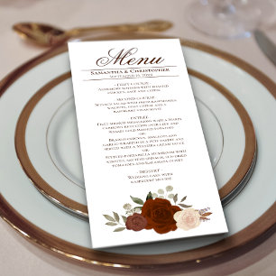 Menu Elégant rouille orange Roses Boho Mariage