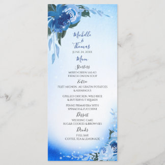 Menu Elégant Royal Blue Aquarelle Floral Verdure