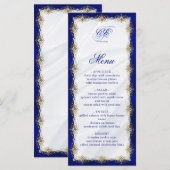Menu Elegant Royal Blue Floral Monogram Wedding (Devant / Derrière)