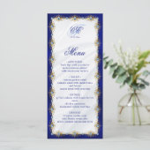Menu Elegant Royal Blue Floral Monogram Wedding (Debout devant)