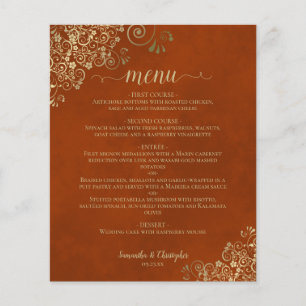Menu Elegant Rust Oranje & Gold Budget Wedding
