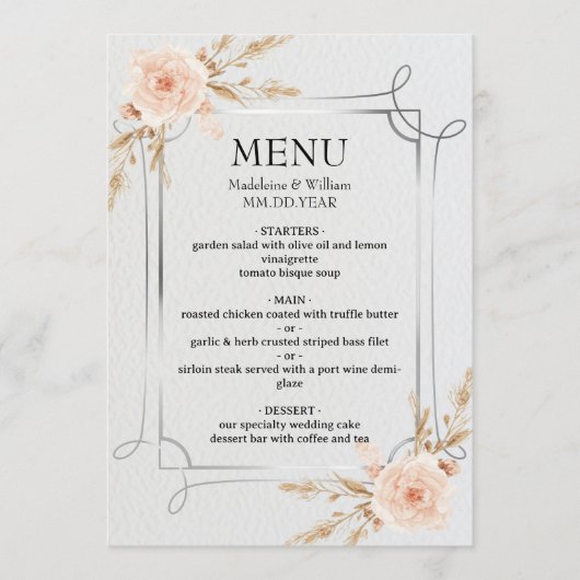 Menu Elégant Rustic Boho Fleur sauvage Mariage (Devant)