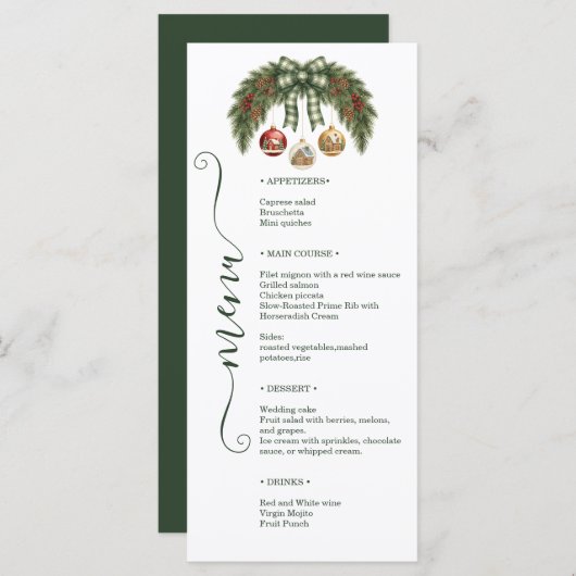 Menu Elegant Rustic Holiday Weeding (Devant / Derrière)