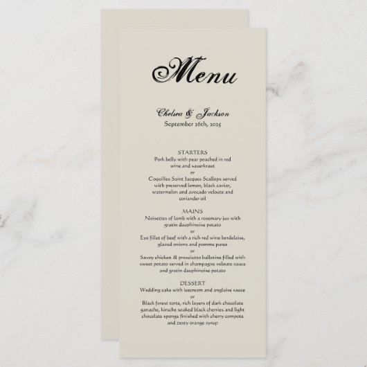 Menu Elegant Rustic Wedding (Voorkant / Achterkant)