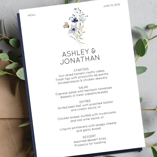 Menu Élégant Rustique moderne Mariage Fleur sauvage