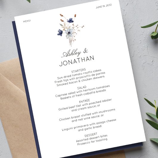 Menu Élégant Rustique moderne Mariage Fleur sauvage