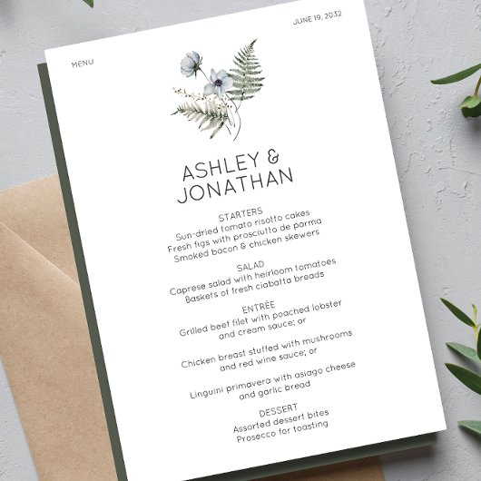 Menu Élégant Rustique moderne Mariage Fleur sauvage