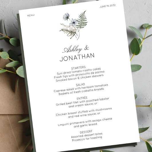 Menu Élégant Rustique moderne Mariage Fleur sauvage